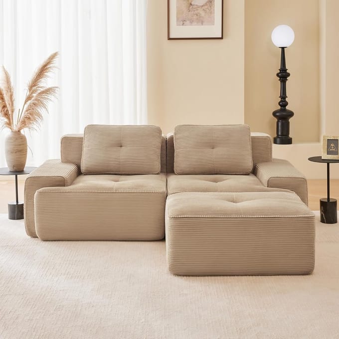 Luxe Uitschuifbare Slaapbank - 2-Zits - Beige - 204x177x69 cm - Arqam