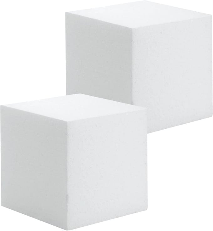 Hobby/knutsel piepschuim kubus blok - 2x - 15 x 15 cm - wit - figuren om te knutselen