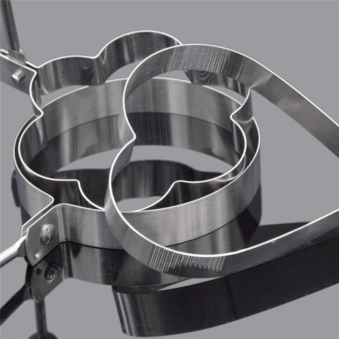 Lot de 5 moules à œufs en acier inoxydable, ronds, en forme de cœur, de fleur, d'étoile à cinq branches et de Mickey Mouse, ustensile de cuisine argenté