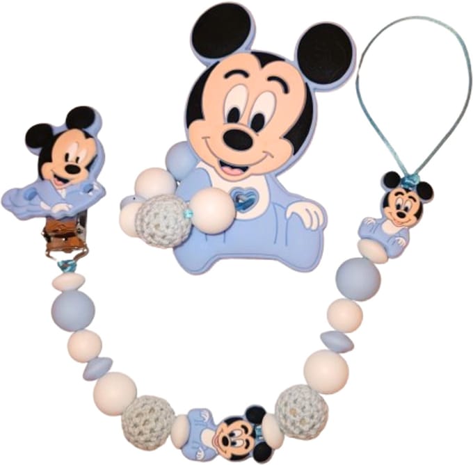 Speenkoord set met Mickey © – Dubbele Draad - baby blauw