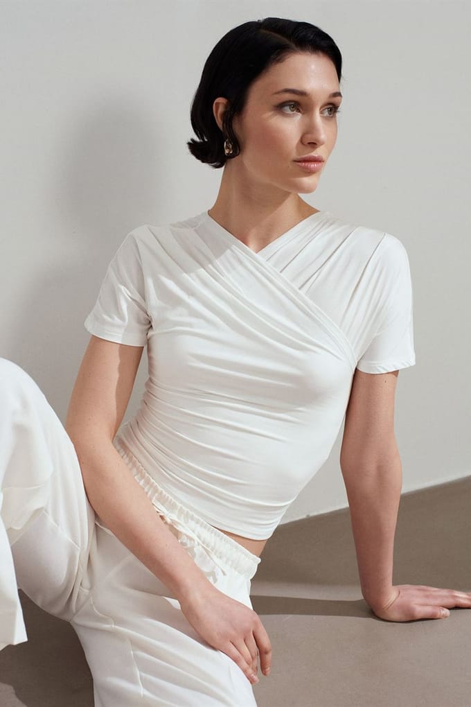 Slim Fit V-hals Jersey Blouse