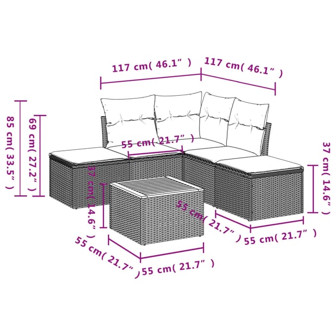 vidaXL - 6-delige - Loungeset - met - kussens - poly - rattan - beige