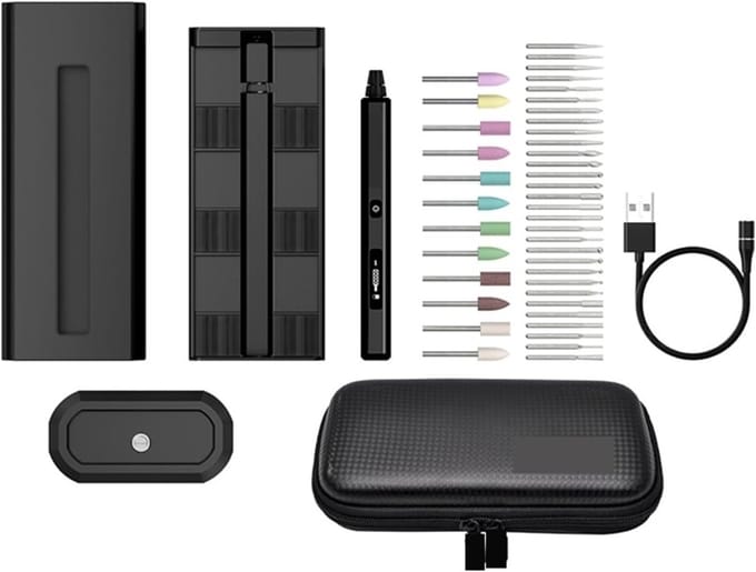 Graveerpen Set - Mini Slijper - Huis Doe-het-zelf - Variabele Snelheid - 50 Gram - Zwart