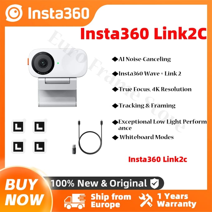 Insta360 Link 2C Insta360 Link 2C Webcam voor PC Mac AI Ruisonderdrukkende microfoon Gebaarcontrole