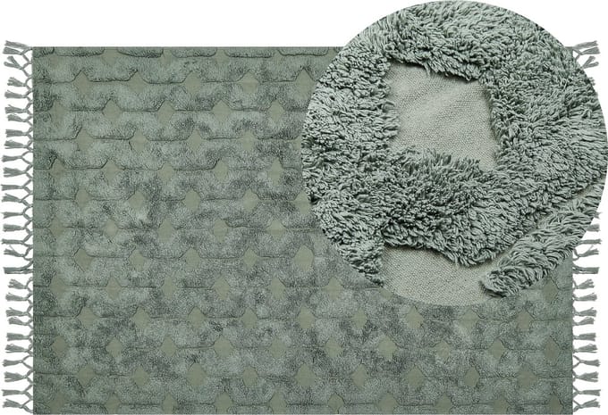KARS - Laagpolig vloerkleed - Groen - 140 x 200 cm - Katoen