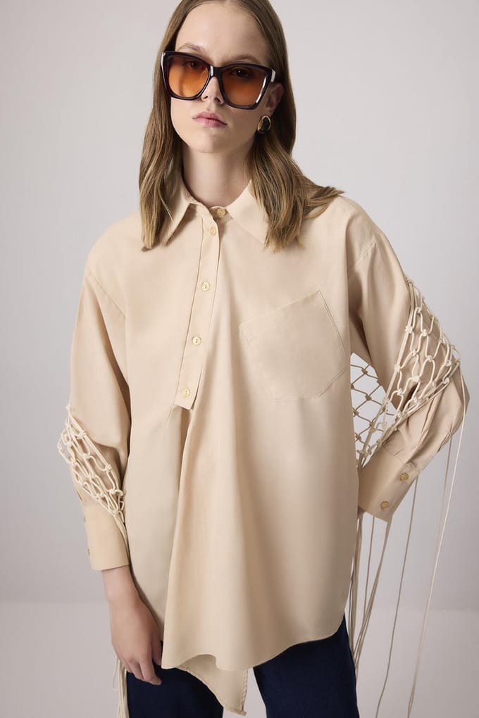 Touché Privé - Asymmetrische blouse-tuniek - Beige - Dames
