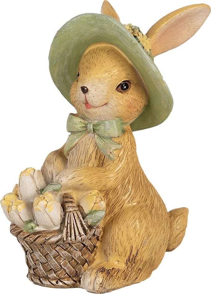 Clayre & Eef Beeld Konijn 11 cm Bruin Groen Polyresin