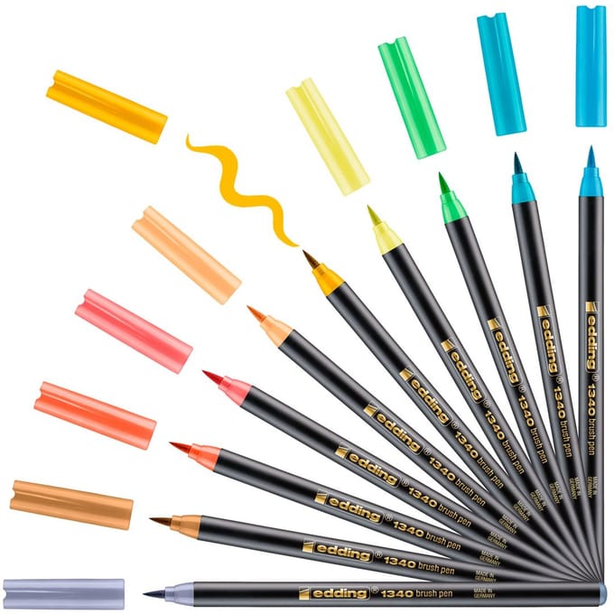 edding 1340/10S-3 Brush Lettering Starter Set assorti - punt flexibel penseelvorm - breedte variabel - set/10 st. assorti