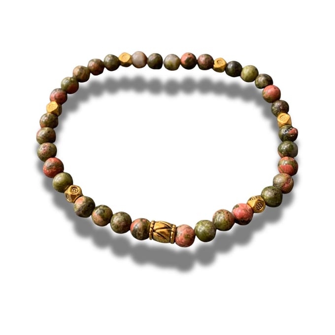 Armband - natuursteen - unakiet - goudkleurig elementen - 4 mm - lengte 18 cm