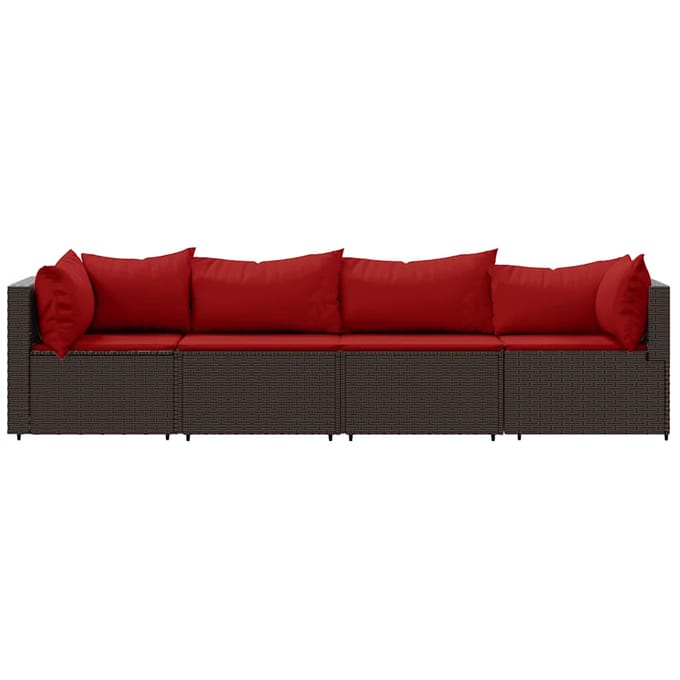 vidaXL - 4-delige - Loungeset - met - kussens - poly - rattan - bruin