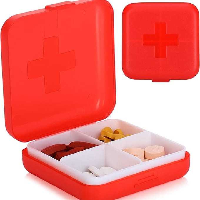 Medicijnendoosje I Pillendoosje I Pillendoos I 4 vakken I Verzegeld I Rood