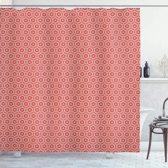 ABAKUHAUS Douchegordijn Geometrisch – Hexagon/Ster – Vermiljoen/Wit 175x180