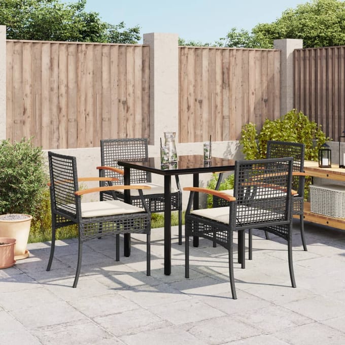 vidaXL - 5-delige - Tuinset - met - kussens - poly - rattan - zwart