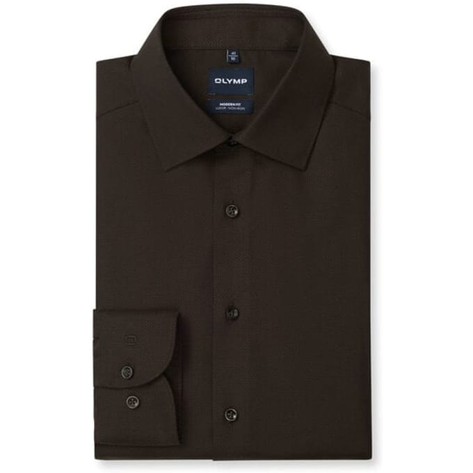 OLYMP Luxor Overhemd, Modern Fit, New Kent, Zwart-Bruin