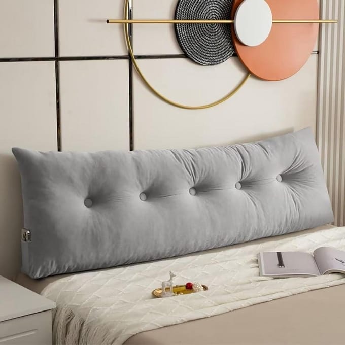 Bed Backrest Pillow - Hoofdbord Kussen - Ontspannen in Bed - Ergonomisch Ontwerp - 180x40x12cm - Lichtgrijs