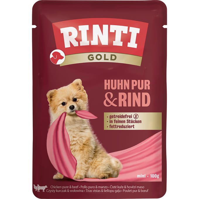 10x100g RINTI Gold Kip Pur & Rund Hondenvoer nat