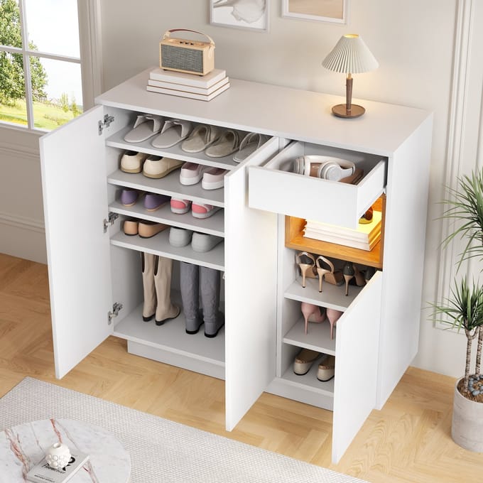 Sweiko Schoenenkast - LED-verlichting - Met lades - Verstelbare planken - Wit
