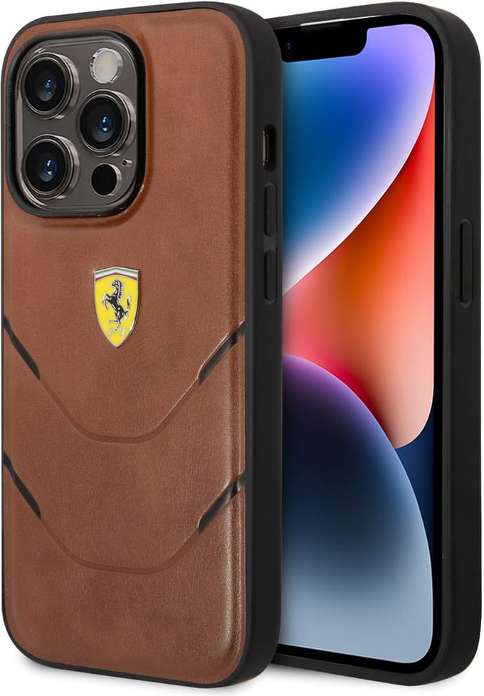 Ferrari Back cover - iPhone 14 Pro - Bruin - Stijlvol design met leren afwerking