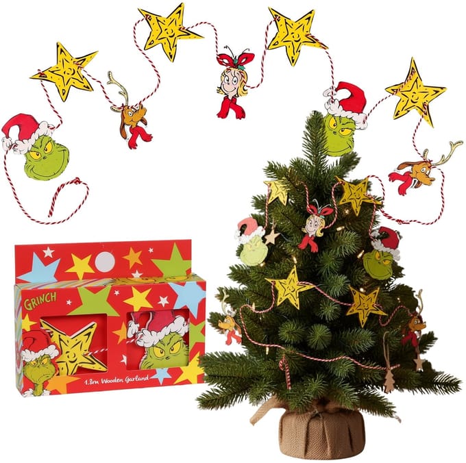 Grinch HOUTEN kerstkrans, kerstketting VOOR DE KERSTBOOM, kerstversiering 1,8 m