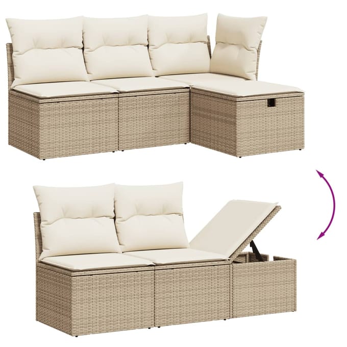 vidaXL - 6-delige - Loungeset - met - kussens - poly - rattan - beige