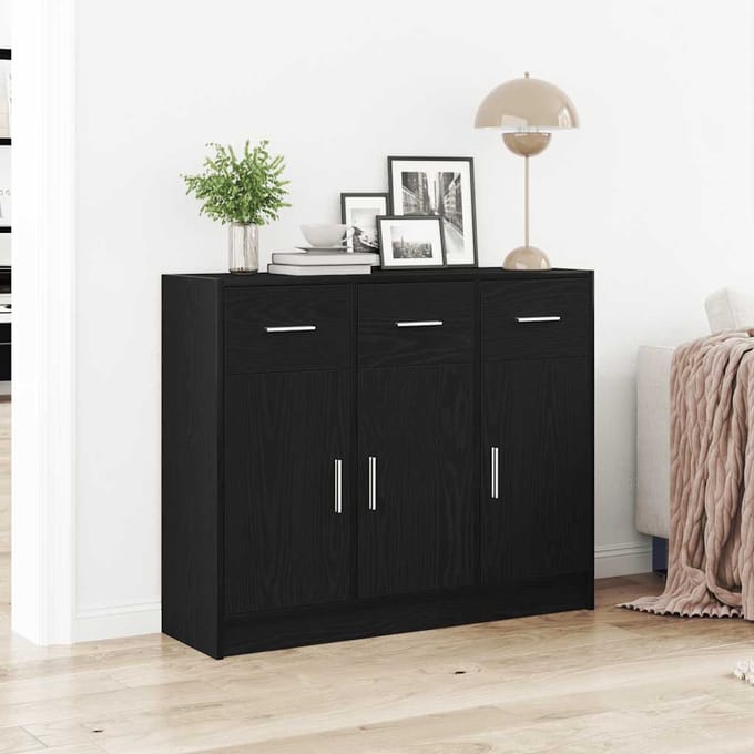 vidaXL - Dressoir - Zwart - Eiken - 91x28x75 - cm - Engineered - Wood