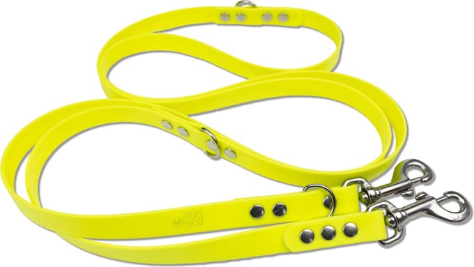 Miqdi - verstelbare, handsfree hondenriem van BioThane®- 3 meter lang - neon geel - L - voor grote honden