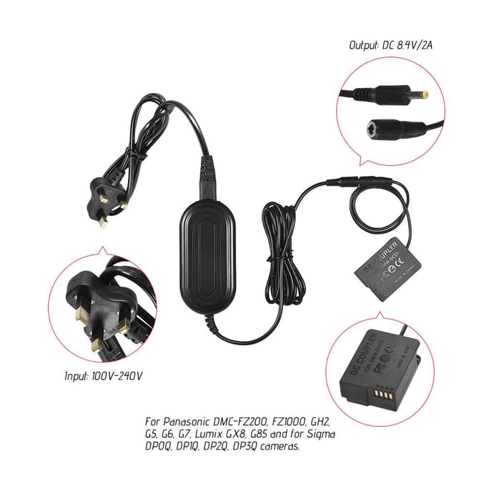 Adaptateur Secteur Alimentation Appareil Photo Reflex Numérique + Kit Coupleur pour Panasonic UK Plug gray