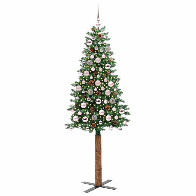 vidaXL - Slanke - Kerstboom - Groen - 180 - cm - PVC - en - massief - dennenhout