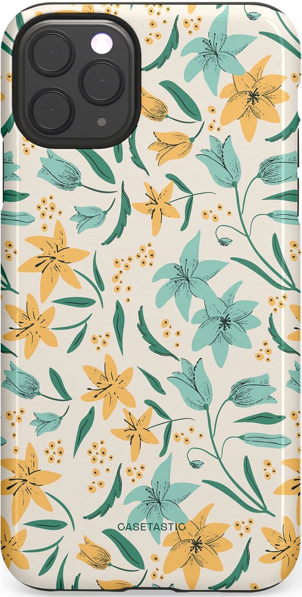 Casetastic hoesje geschikt voor Apple iPhone 11 Pro Max - Dubbellaagse bescherming - Sereen in bloei - Fashion Case - Lichtgrijs Crème Saliegroen Wit