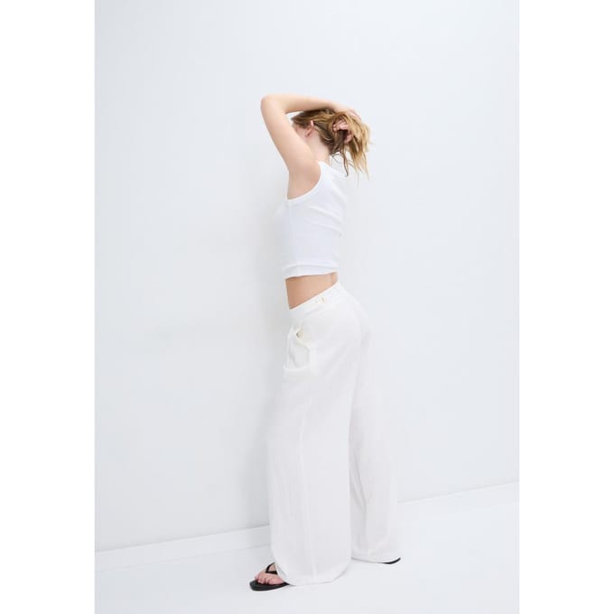Stradivarius Rustieke super wide leg broek met verstelbare taille  Ecru 38