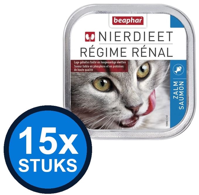 15x Beaphar - nierdieet kat zalm 100gr - Kattenvoer Natvoer - 100 g