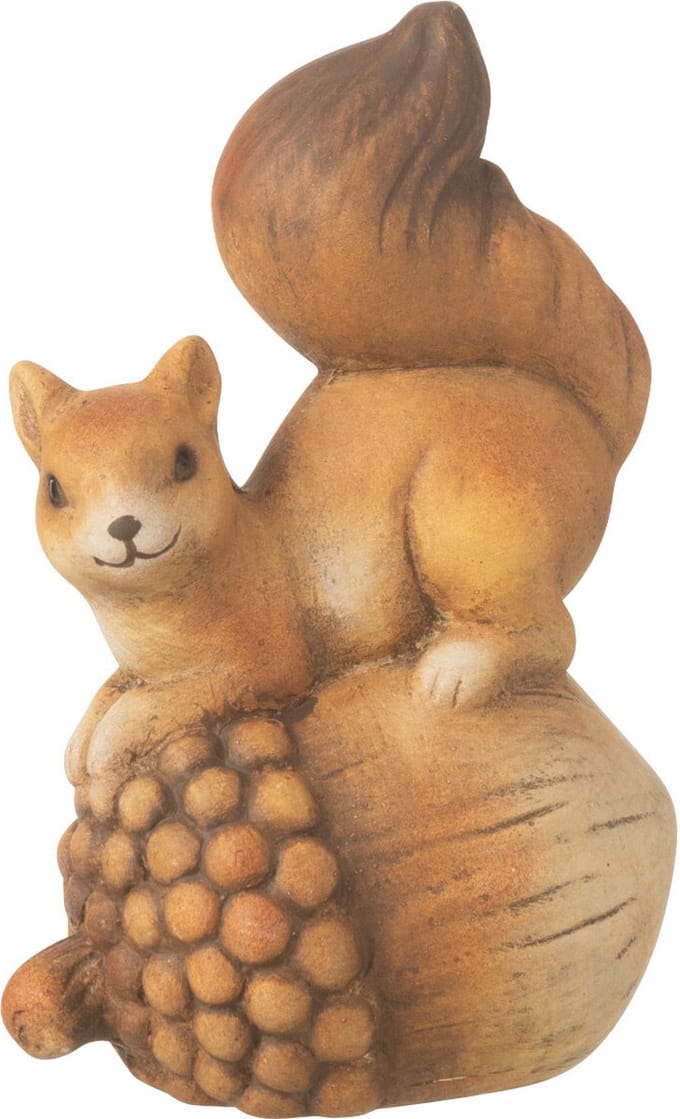 J-Line decoratie Eekhoorn op eikel - porselein - bruin - small