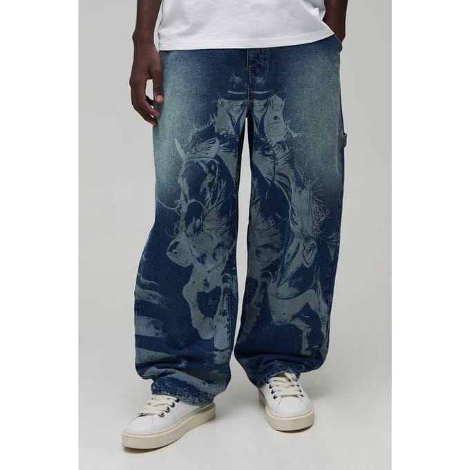 Western Grafische Balloon Fit Jeans | Stonewash | Size 36R