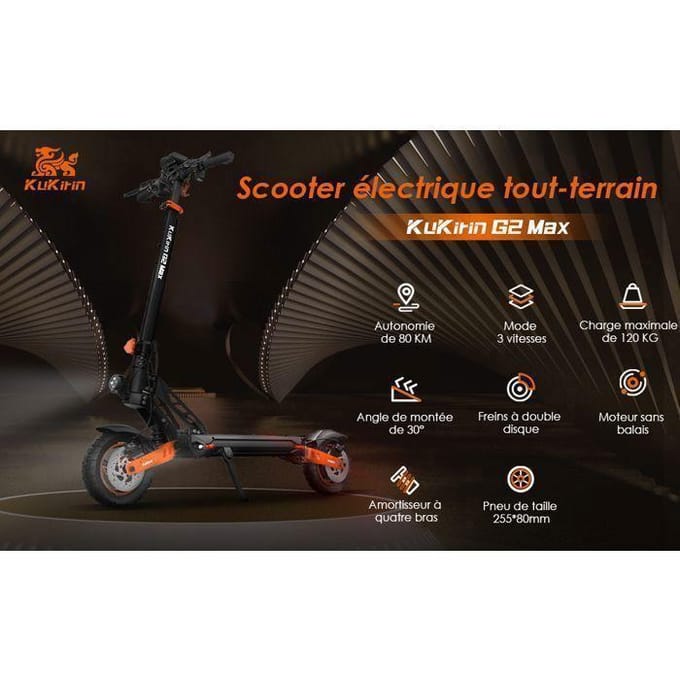 Scooter électrique KUKIRIN G2 MAX - 1000 W -- 48 V - Batterie 20 Ah - 55 km/h