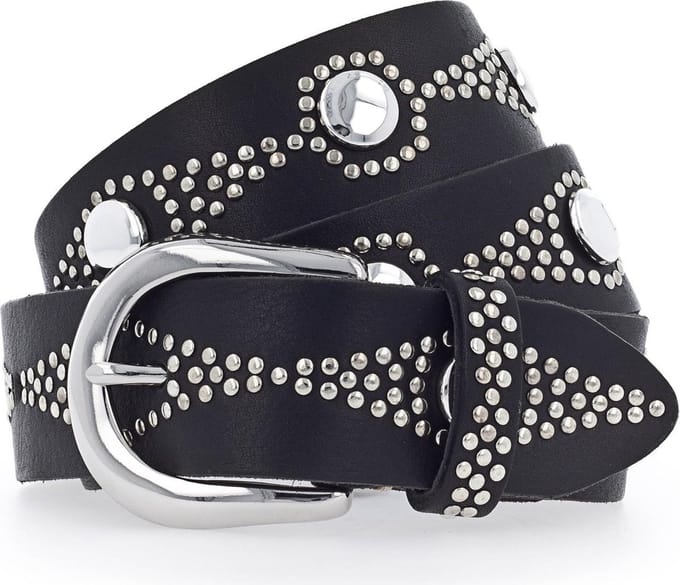 b.belt Leren Riem Nietengürtel W100 Black Zwart