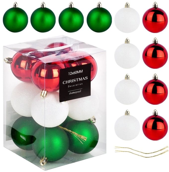 VILDE - Kerstboom Ballen - Niet-breekbare Kerstballen - Rood, Groen, Wit