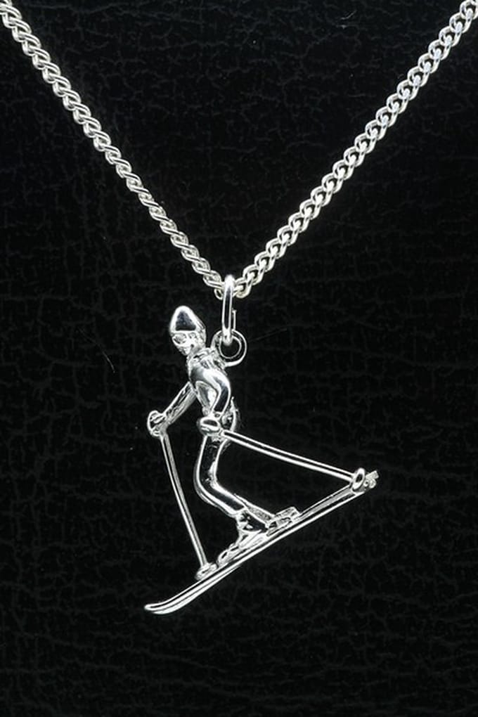 Zilveren Skiër ketting hanger - 3