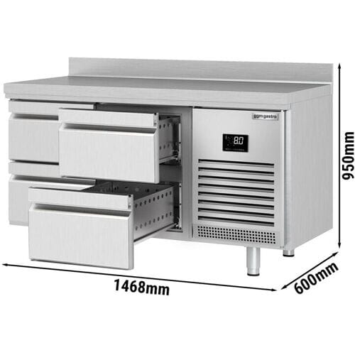GGM Gastro Kühltisch Premium PLUS - 1468x600mm - mit 4 Schubladen - mit Aufkantung