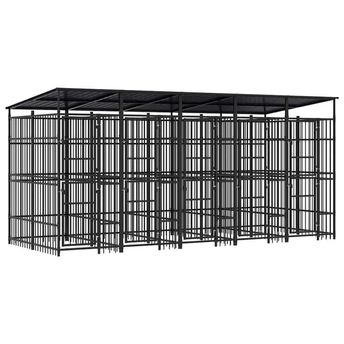 vidaXL - Hondenkennel - met - dak - 9,22 - m² - staal