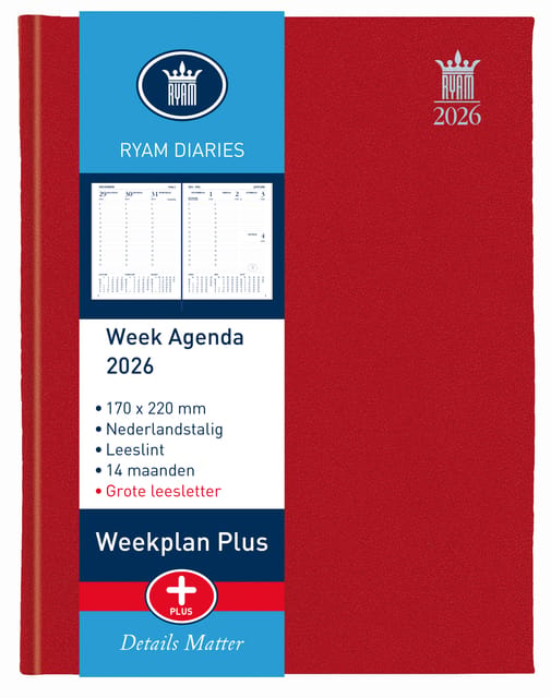 Agenda 2027 Ryam Weekplan Plus Mercury 7dagen/2pagina's rood