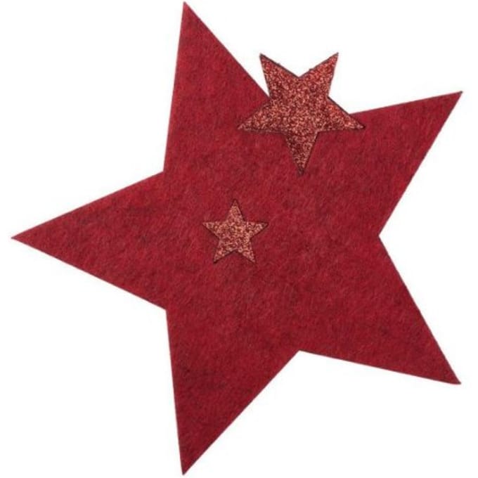 Kerst 6 onderzetters glittersterren vilt assorti
