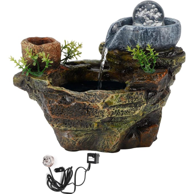 LED Rotstuin Hars Waterfontein DIY Planten Micro Landschap Pot Succulenten Huisdecoratie black