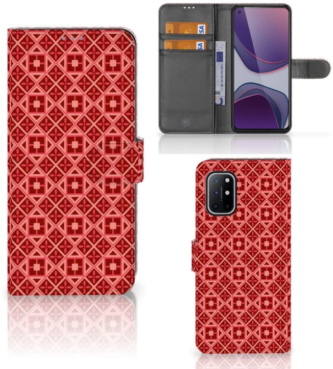 Book Case voor OnePlus 8T Telefoon Hoesje Batik Rood