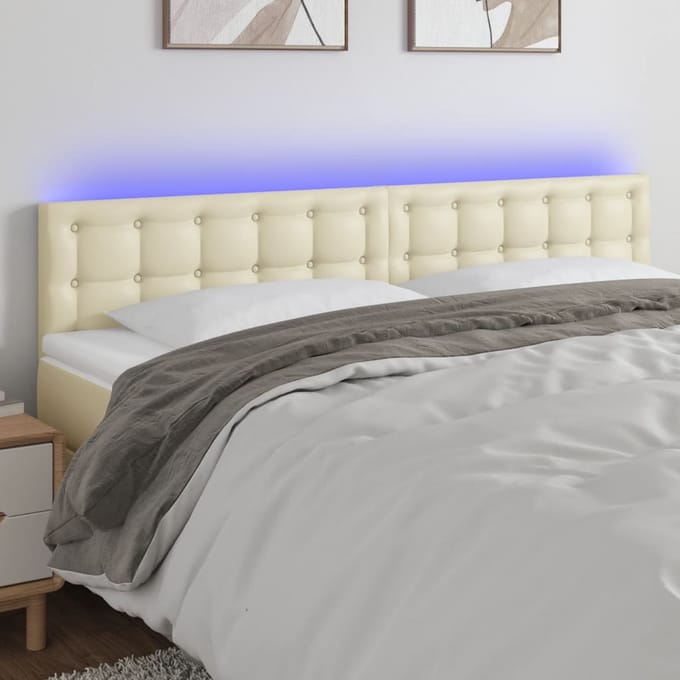 vidaXL - Hoofdbord - LED - 200x5x78/88 - cm - kunstleer - crèmekleurig