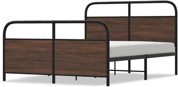 Stalen bedframe - Met hoofdeinde - Slaapkamer Inrichten - Robuuste constructie - 120 x 190 cm - Bruin eiken