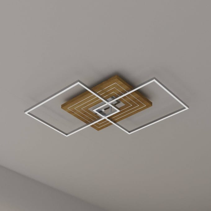 Elobra LED plafondlamp Inka L, lengte 75 cm, licht hout, dimbaar