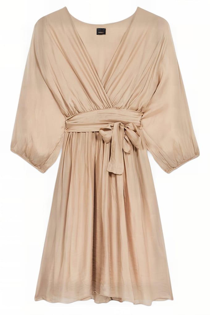 Oltre Short Crossover Silk Blend Dress Beige Größe: L | Minikleider Outlet | Damen | Braun