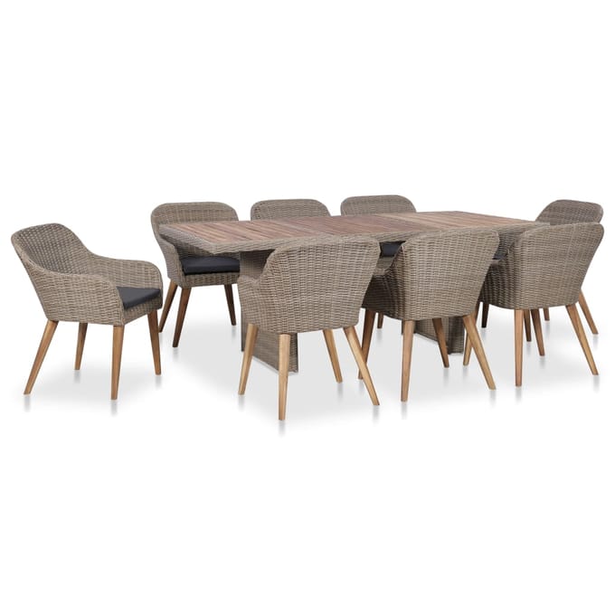 vidaXL - 9-delige - Tuinset - met - kussens - poly - rattan - zwart