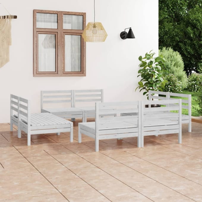 vidaXL - 8-delige - Loungeset - massief - grenenhout - wit