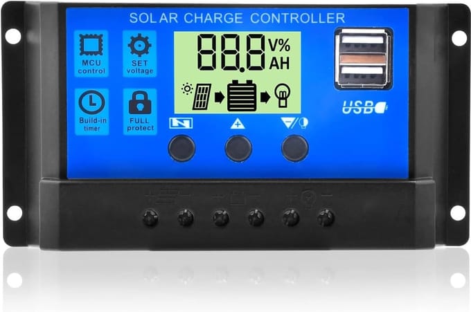 Solar Controller 30A - 12V/24V Zonne-laadregelaar met Dubbele USB-poort en LCD-display